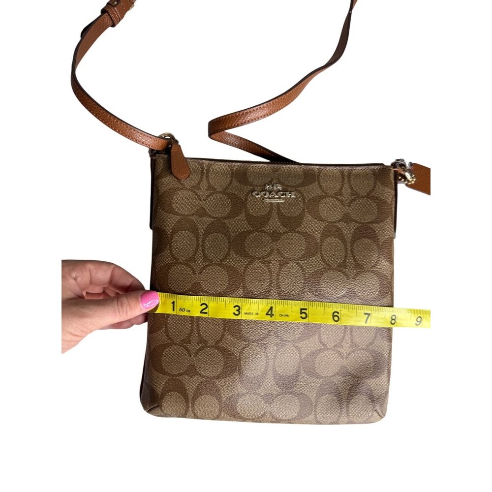 Coach Signature Canvas Crossbody Messenger Bag Brown Leather Trim‎ - Picture 4 of 9